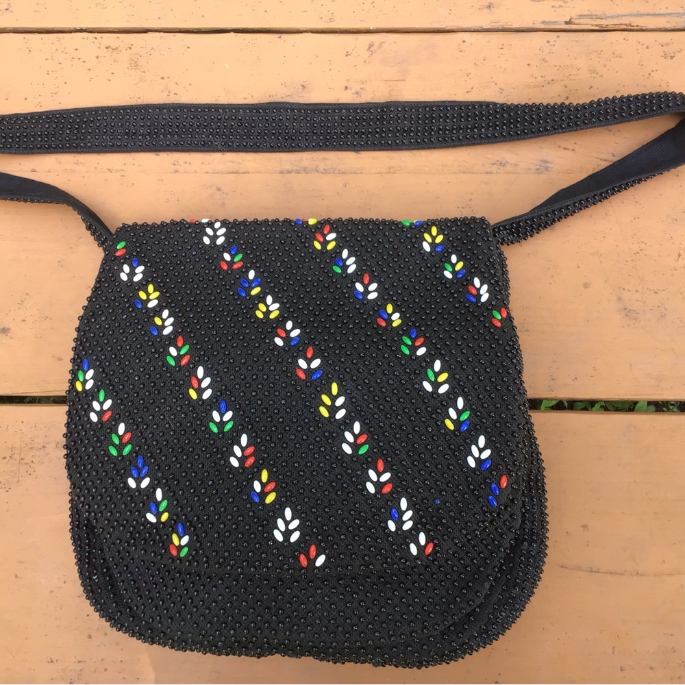 Black Beaded Floral Women's Bag
